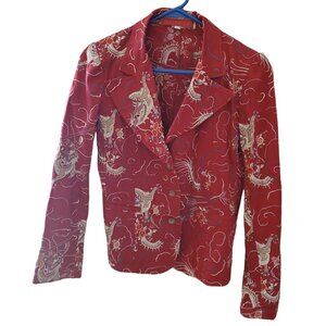 Y2K Red Chinoiserie Embroidered Jacket EUC